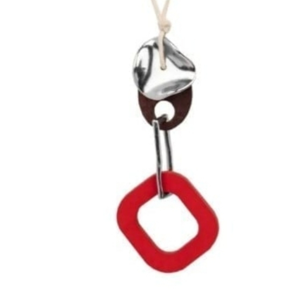 Paparazzi Red and Silver Modern Necklace Set Top Of The WOOD Chain Red Wooden - Picture 5 of 8